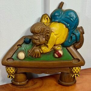 Vintage Sexton 1971 USA Cast Iron Billiards Pool Player Wall Hanging Art Figure